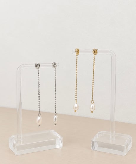 [ピアス]チェーンロングパールピアス（素材：ステンレス）