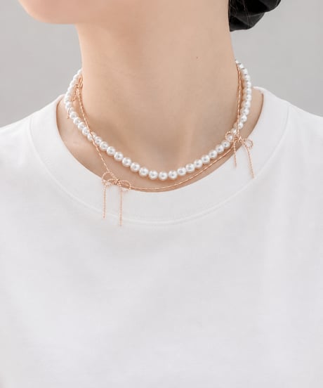 [ネックレス]リボンパールネックレス（素材：ステンレス）