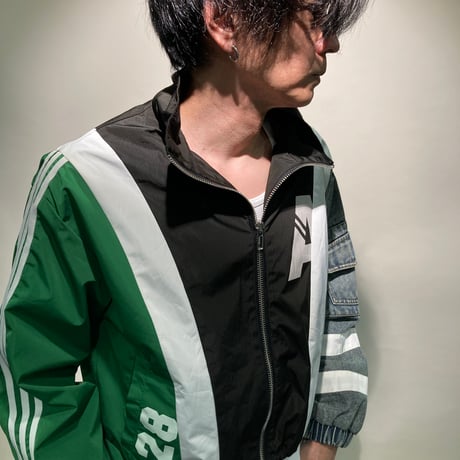 ナイロン×デニム切り替えスタンドショートブルゾン