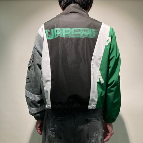 ナイロン×デニム切り替えスタンドショートブルゾン