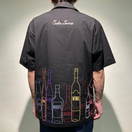 酒ボトル刺繍シャツS/S