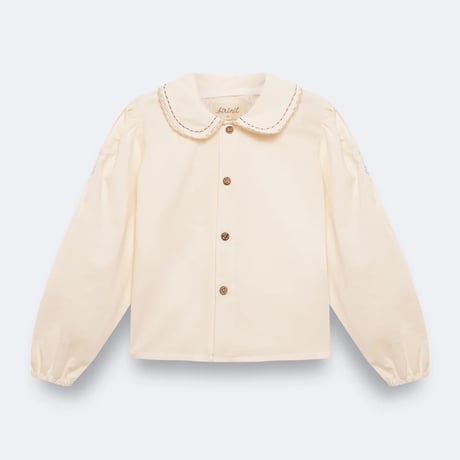 【birinit】Ivory gauze embroidered with lilac dmbroidery smocked shirt