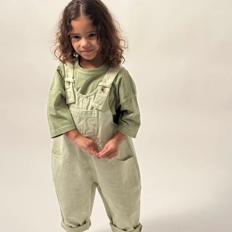 予約【The Simple Folk】green stone //The Oversized Denim Dungaree Kids | Mineral Dyed