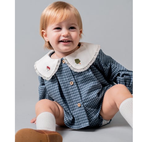 ラスト1【birinit】Indigo gingham blouse and bloomer set baby