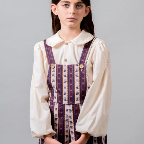 【birinit】Ivory gauze embroidered with lilac dmbroidery smocked shirt