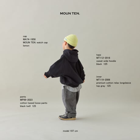 MOUN TEN. 【kids size】 sweat wide hoodie (organic cotton) / black