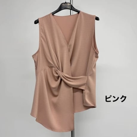 ねじりデザインアシメノースリーブブラウス 21-28320