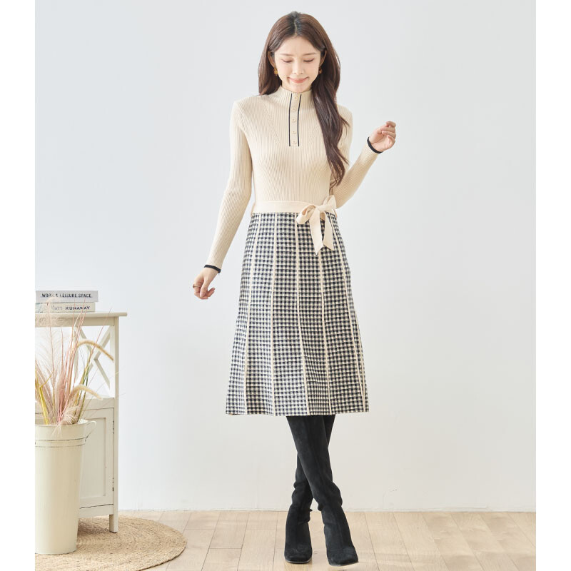 ニットチェックワンピース (N85-093) | prologueikebukuro's STORE