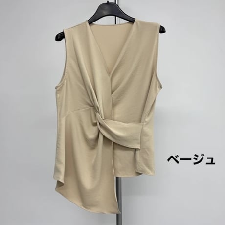 ねじりデザインアシメノースリーブブラウス 21-28320