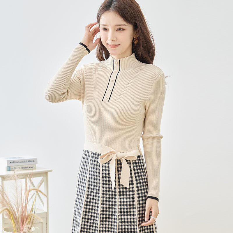 ニットチェックワンピース (N85-093) | prologueikebukuro's STORE