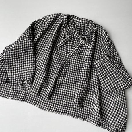 Veritecoeur リネンウールチェックブラウス