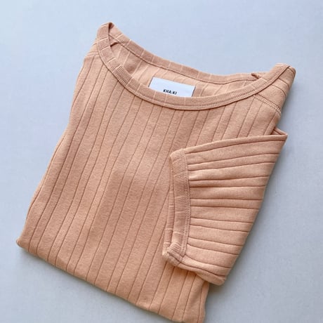 kha:ki コットン ランダムリブ  ハーフスリーブ カットソー “RONDOM RIB TOP”【アッシュオレンジ】