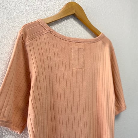 kha:ki コットン ランダムリブ  ハーフスリーブ カットソー “RONDOM RIB TOP”【アッシュオレンジ】