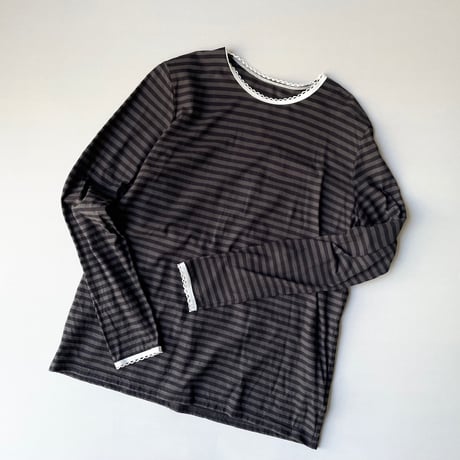 sirone ピコレース付長袖ボーダーカットソー