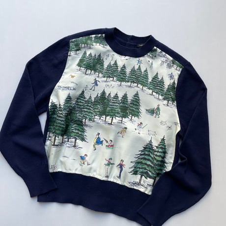 希少品 / OLDMAN'S TAILOR R&D.M.Co- WEEKEND HILL 異素材切替ニットプルオーバー（Navy）