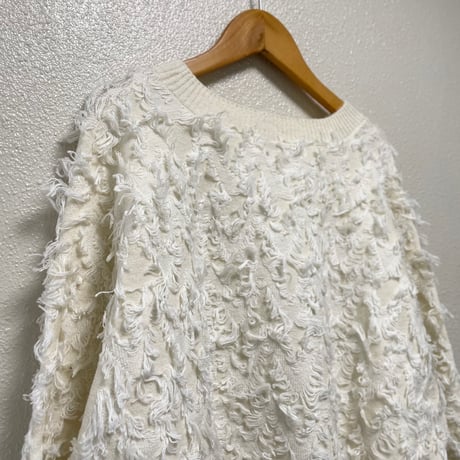 未使用品 / Ray BEAMS カットジャカードフリンジ クルーネックニット【オフホワイト】