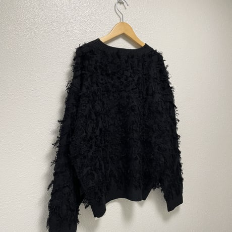 未使用品 / Ray BEAMS カットジャカードフリンジ クルーネックニット【ブラック】