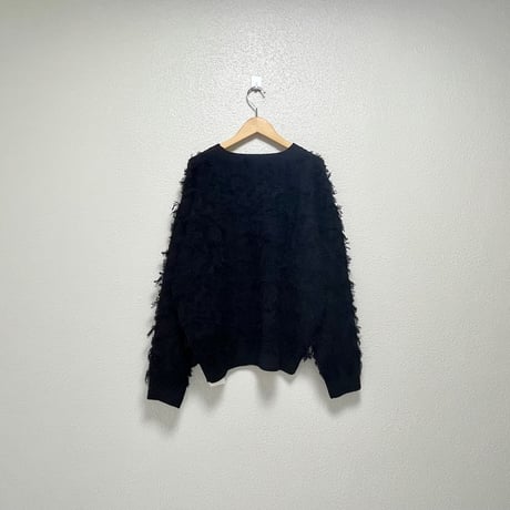 未使用品 / Ray BEAMS カットジャカードフリンジ クルーネックニット【ブラック】
