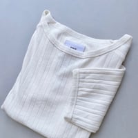 未使用品 / kha:ki コットン ランダムリブ  ハーフスリーブ カットソー “RONDOM RIB TOP”【ホワイト】