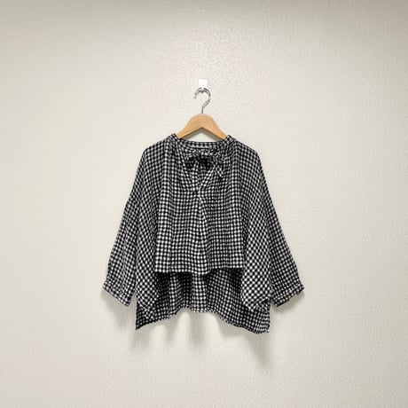 Veritecoeur リネンウールチェックブラウス
