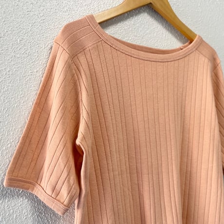 kha:ki コットン ランダムリブ  ハーフスリーブ カットソー “RONDOM RIB TOP”【アッシュオレンジ】