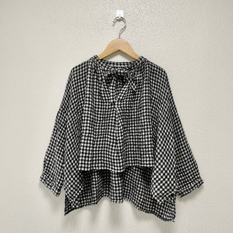 Veritecoeur リネンウールチェックブラウス