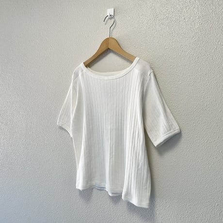 未使用品 / kha:ki コットン ランダムリブ  ハーフスリーブ カットソー “RONDOM RIB TOP”【ホワイト】
