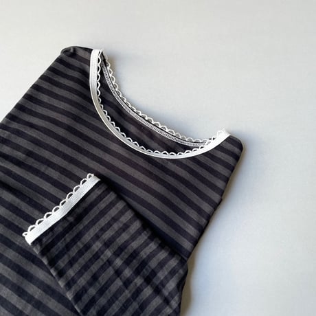 sirone ピコレース付長袖ボーダーカットソー