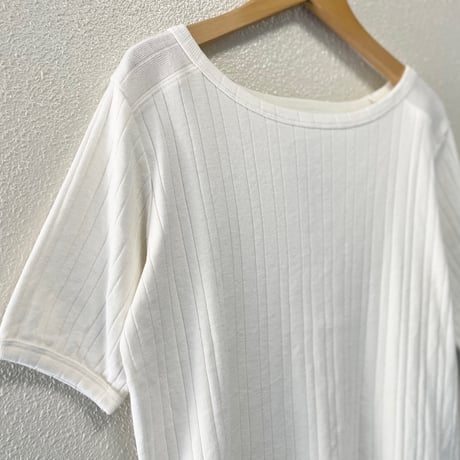 未使用品 / kha:ki コットン ランダムリブ  ハーフスリーブ カットソー “RONDOM RIB TOP”【ホワイト】