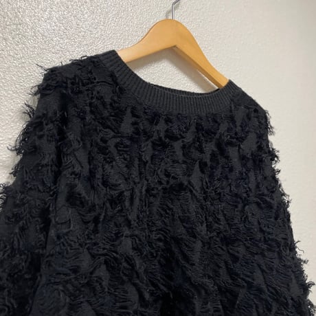 未使用品 / Ray BEAMS カットジャカードフリンジ クルーネックニット【ブラック】