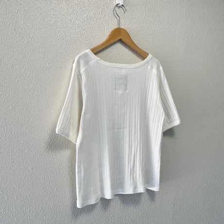未使用品 / kha:ki コットン ランダムリブ  ハーフスリーブ カットソー “RONDOM RIB TOP”【ホワイト】