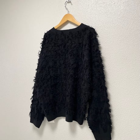 未使用品 / Ray BEAMS カットジャカードフリンジ クルーネックニット【ブラック】