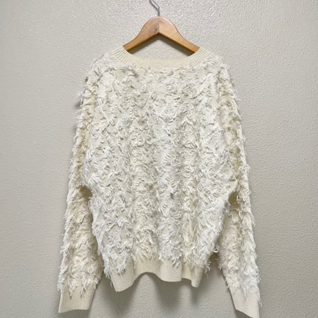 未使用品 / Ray BEAMS カットジャカードフリンジ クルーネックニット【オフホワイト】