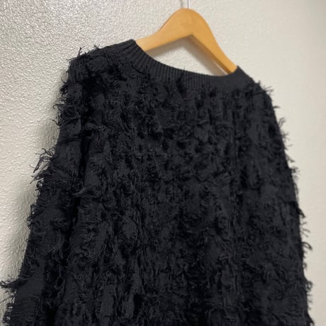 未使用品 / Ray BEAMS カットジャカードフリンジ クルーネックニット【ブラック】