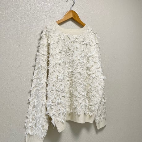 未使用品 / Ray BEAMS カットジャカードフリンジ クルーネックニット【オフホワイト】