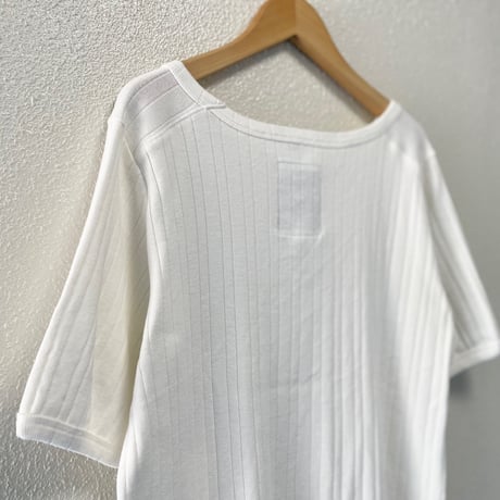 未使用品 / kha:ki コットン ランダムリブ  ハーフスリーブ カットソー “RONDOM RIB TOP”【ホワイト】