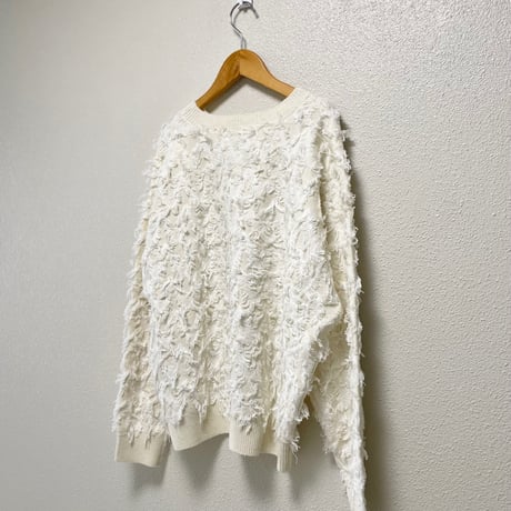未使用品 / Ray BEAMS カットジャカードフリンジ クルーネックニット【オフホワイト】