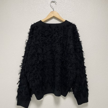 未使用品 / Ray BEAMS カットジャカードフリンジ クルーネックニット【ブラック】