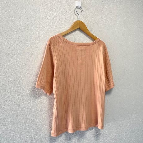 kha:ki コットン ランダムリブ  ハーフスリーブ カットソー “RONDOM RIB TOP”【アッシュオレンジ】