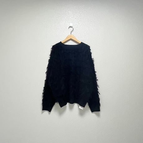 未使用品 / Ray BEAMS カットジャカードフリンジ クルーネックニット【ブラック】