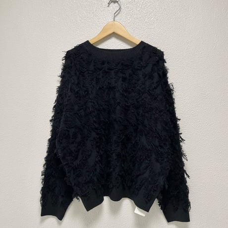 未使用品 / Ray BEAMS カットジャカードフリンジ クルーネックニット【ブラック】