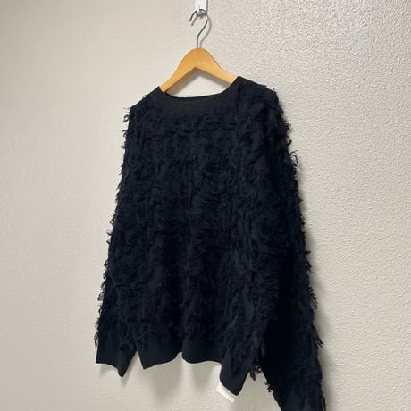 未使用品 / Ray BEAMS カットジャカードフリンジ クルーネックニット【ブラック】