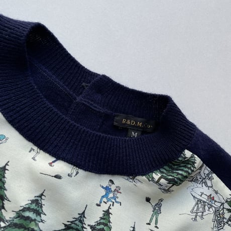 希少品 / OLDMAN'S TAILOR R&D.M.Co- WEEKEND HILL 異素材切替ニットプルオーバー（Navy）