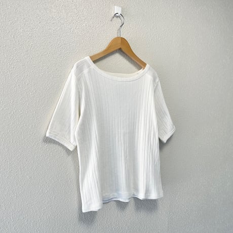 未使用品 / kha:ki コットン ランダムリブ  ハーフスリーブ カットソー “RONDOM RIB TOP”【ホワイト】