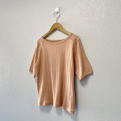 kha:ki コットン ランダムリブ  ハーフスリーブ カットソー “RONDOM RIB TOP”【アッシュオレンジ】