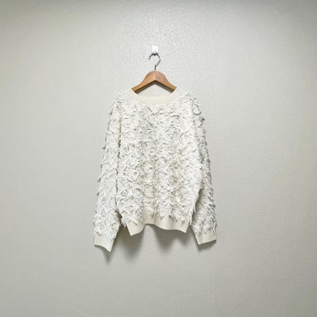 未使用品 / Ray BEAMS カットジャカードフリンジ クルーネックニット【オフホワイト】