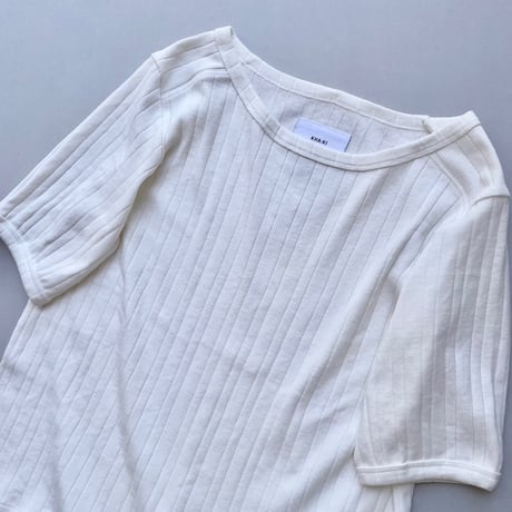 未使用品 / kha:ki コットン ランダムリブ  ハーフスリーブ カットソー “RONDOM RIB TOP”【ホワイト】