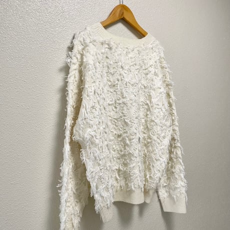 未使用品 / Ray BEAMS カットジャカードフリンジ クルーネックニット【オフホワイト】