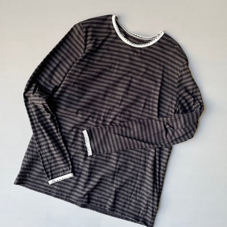 sirone ピコレース付長袖ボーダーカットソー