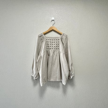 pot and tea 起毛リネン小花刺繍ブラウス